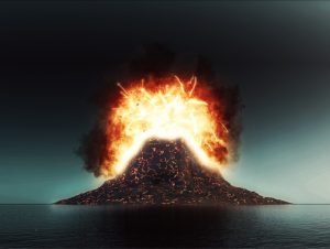 3d exploding volcano scene